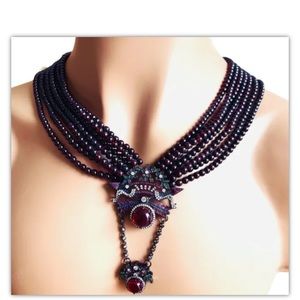 Garnet multiple strand red cabochon crystal necklace